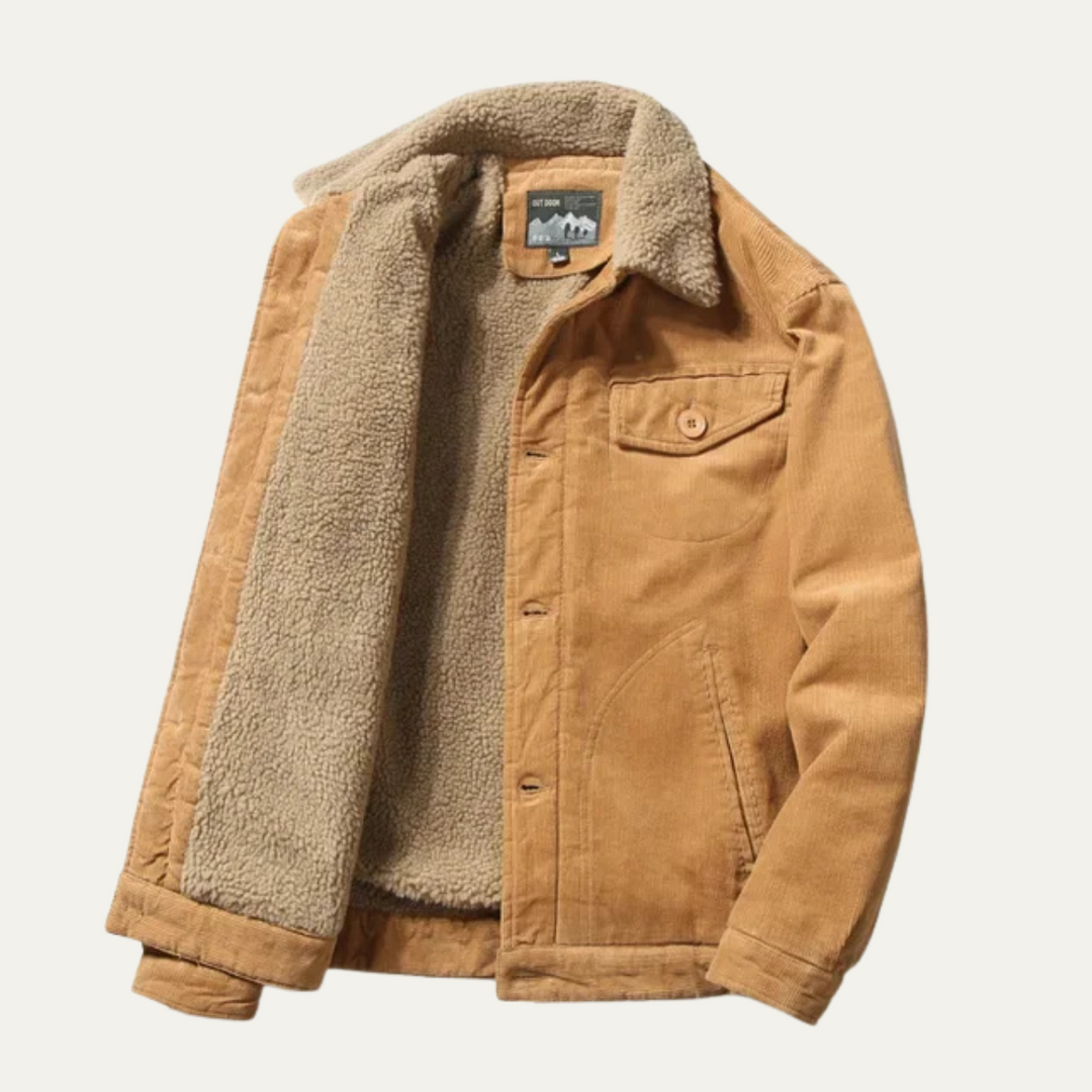 Men's Corduroy Jacket with Button Front and Side Pockets