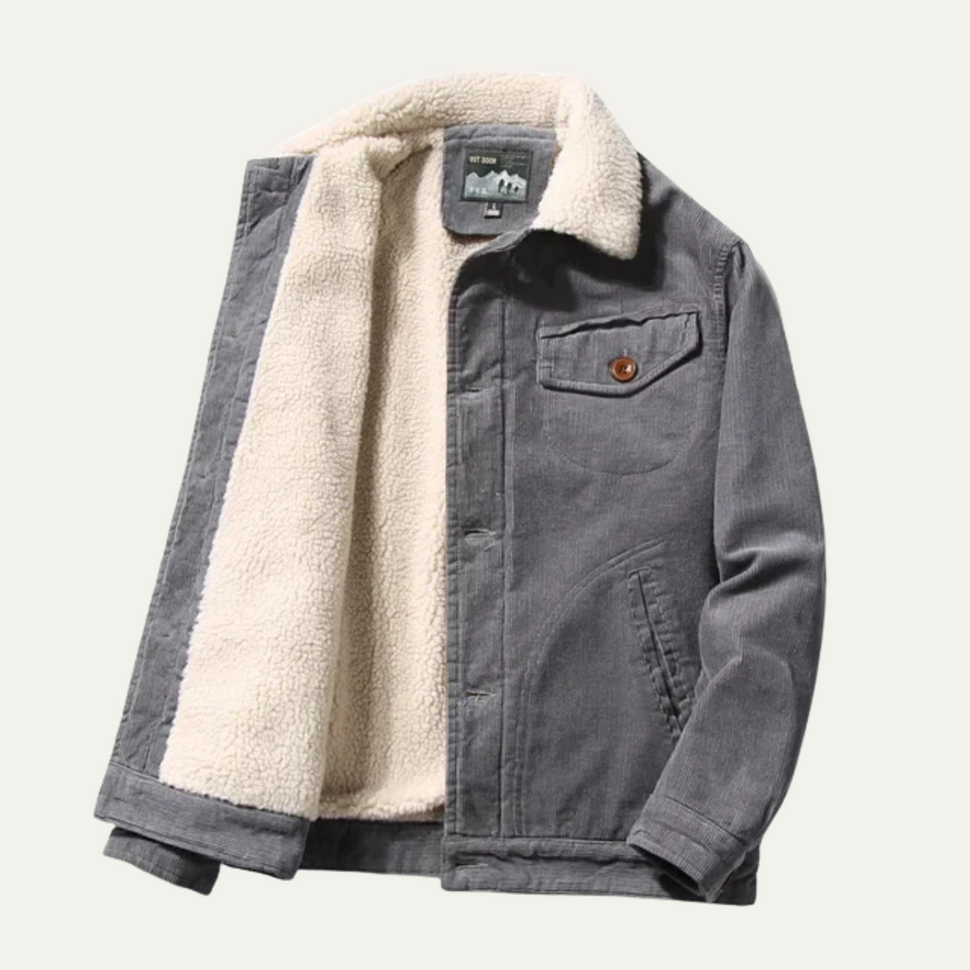 Men's Corduroy Jacket with Button Front and Side Pockets