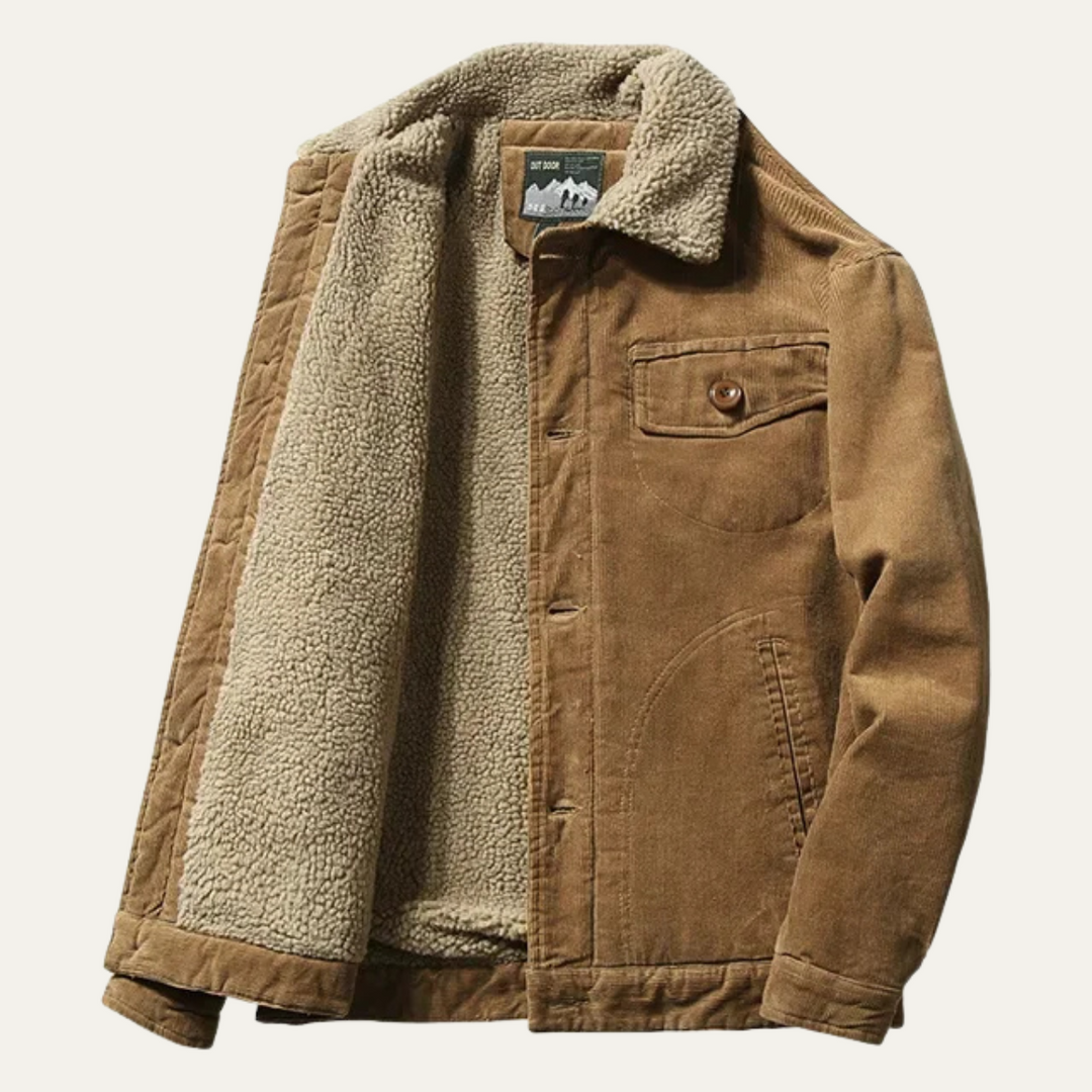Men's Corduroy Jacket with Button Front and Side Pockets