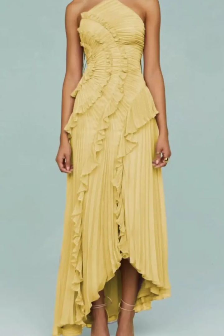 Imogen | Women’s Sleeveless Halter Backless Ruffled Maxi Summer Wedding Guest Dress