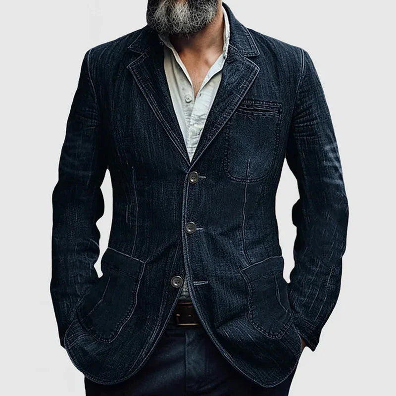 Men's Blazer – Tailored Fit – Denim Look – Single Breasted – Notched Lapels – Casual Style