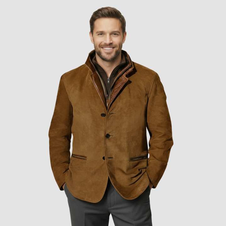 Leather Blazer with Shearling Collar Jacket