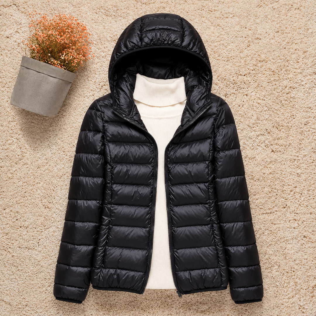 Carlo - Women's Puffer Jacket with Hood - Black