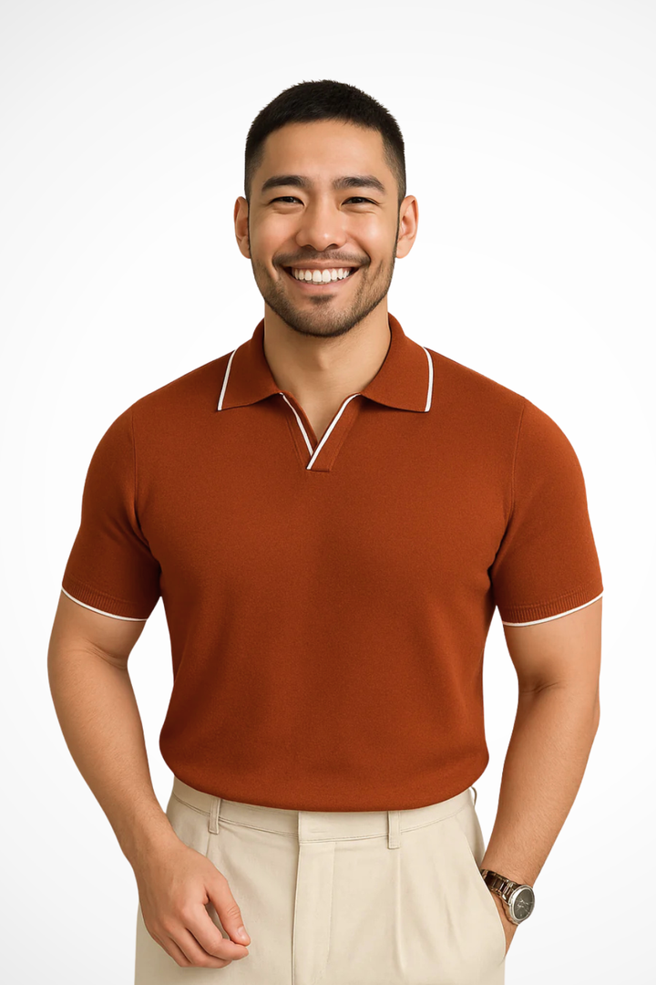 Slim Fit Knit Men’s Polo Shirt with Contrast Trim