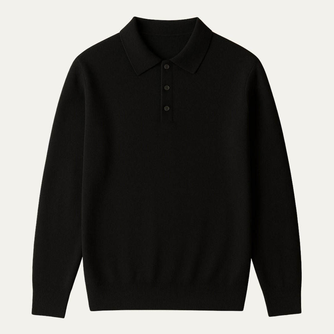 Men's Cashmere Knitted Polo Shirt with Button Front and Collar