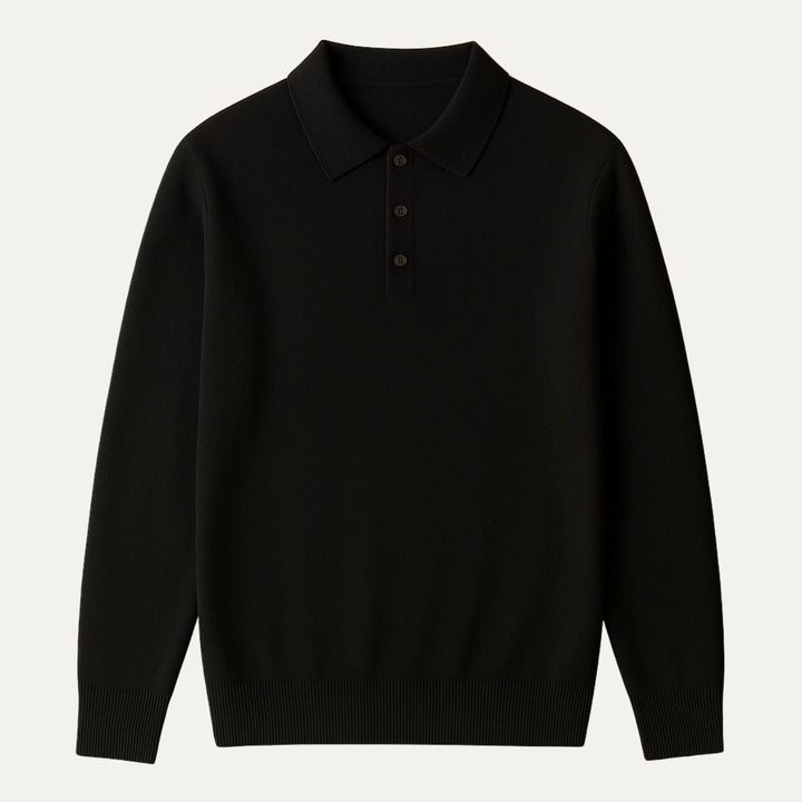 Men's Cashmere Knitted Polo Shirt with Button Front and Collar