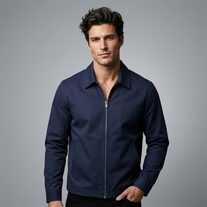 Men's Bomber Jacket with Zip Front and Side Pockets and Collar