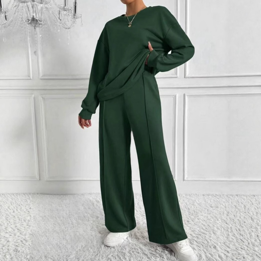 Women's High-Waisted Long Sleeve Two-Piece Set – Green