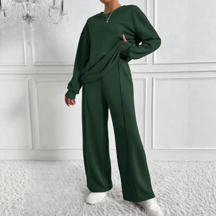 Women's High-Waisted Long Sleeve Two-Piece Set – Green