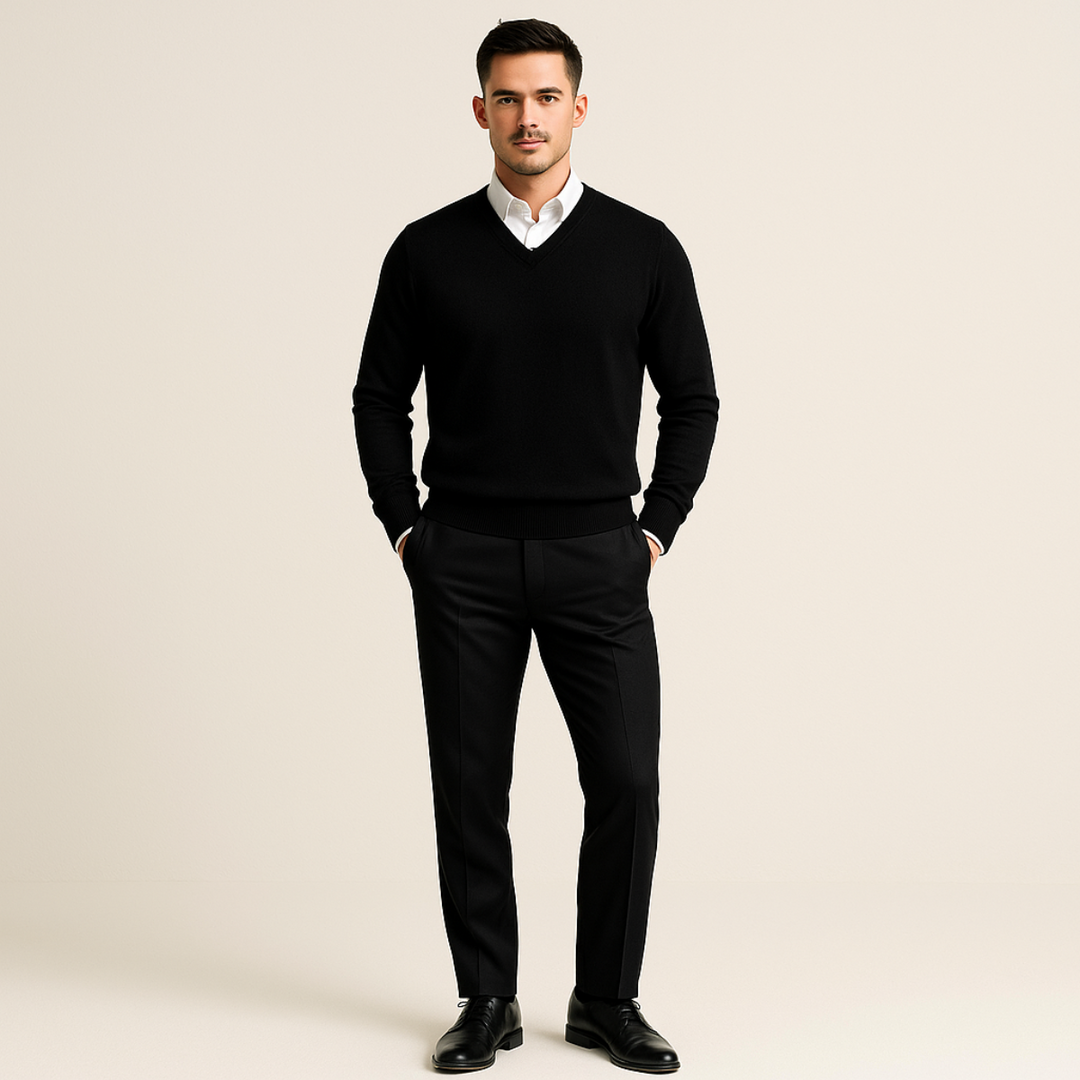 Men's Beige Cashmere Jumper with Relaxed Fit