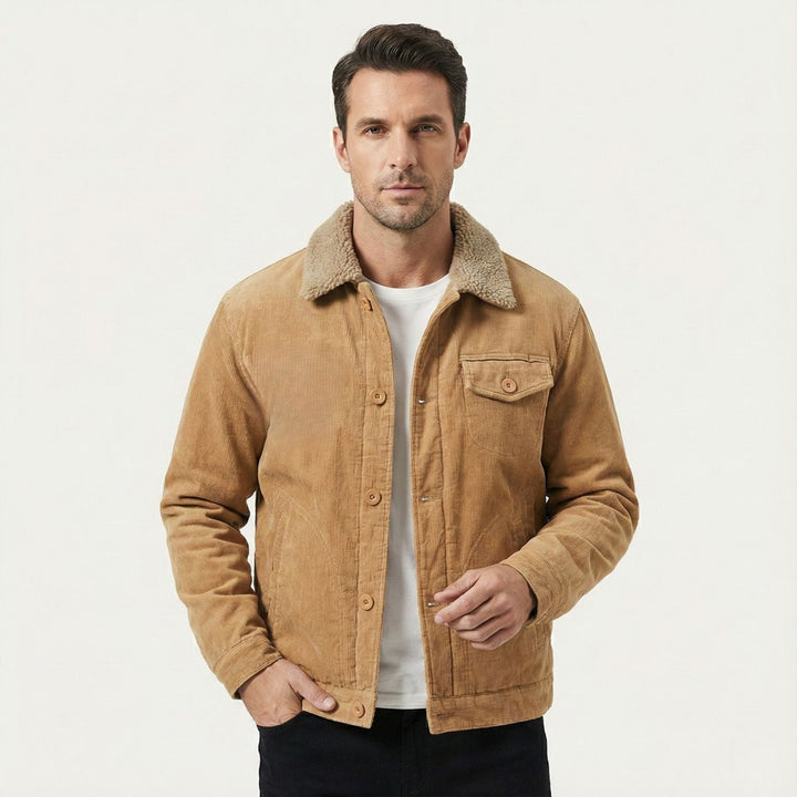 Men's Corduroy Jacket with Button Front and Side Pockets