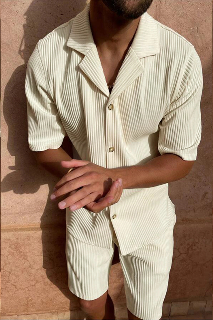 Textured Men’s Short Sleeve Shirt and Shorts Summer Outfit Set