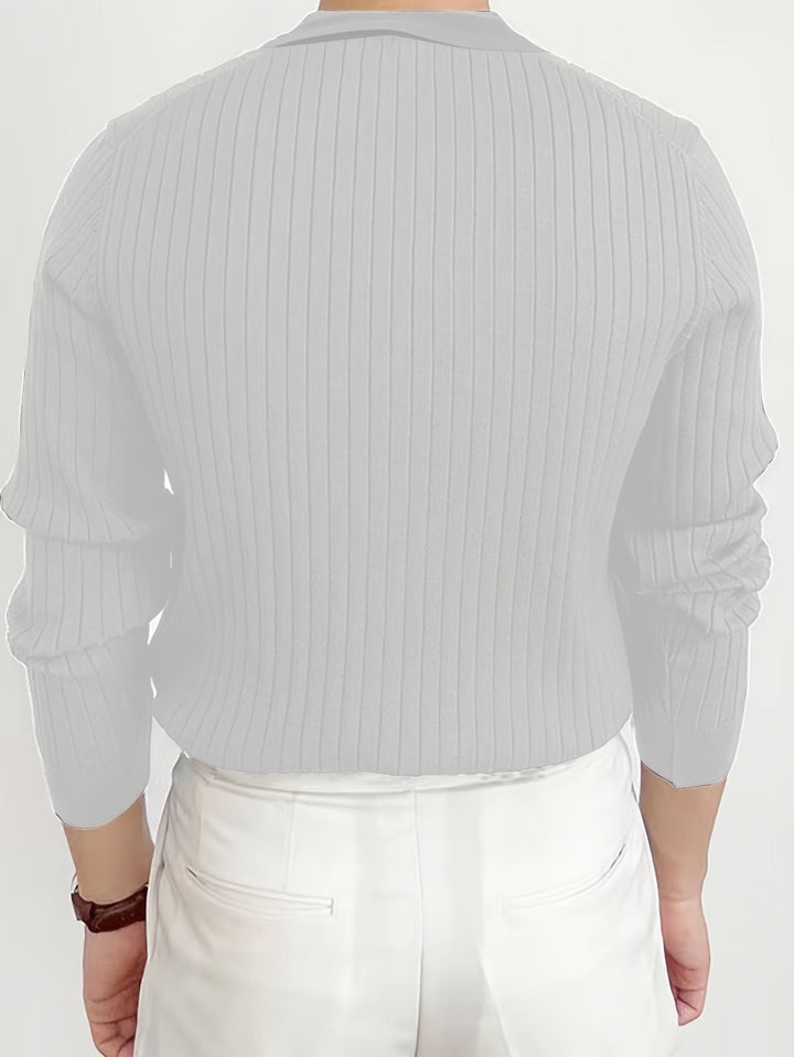 Men's Pointelle Knit Polo with Open Collar
