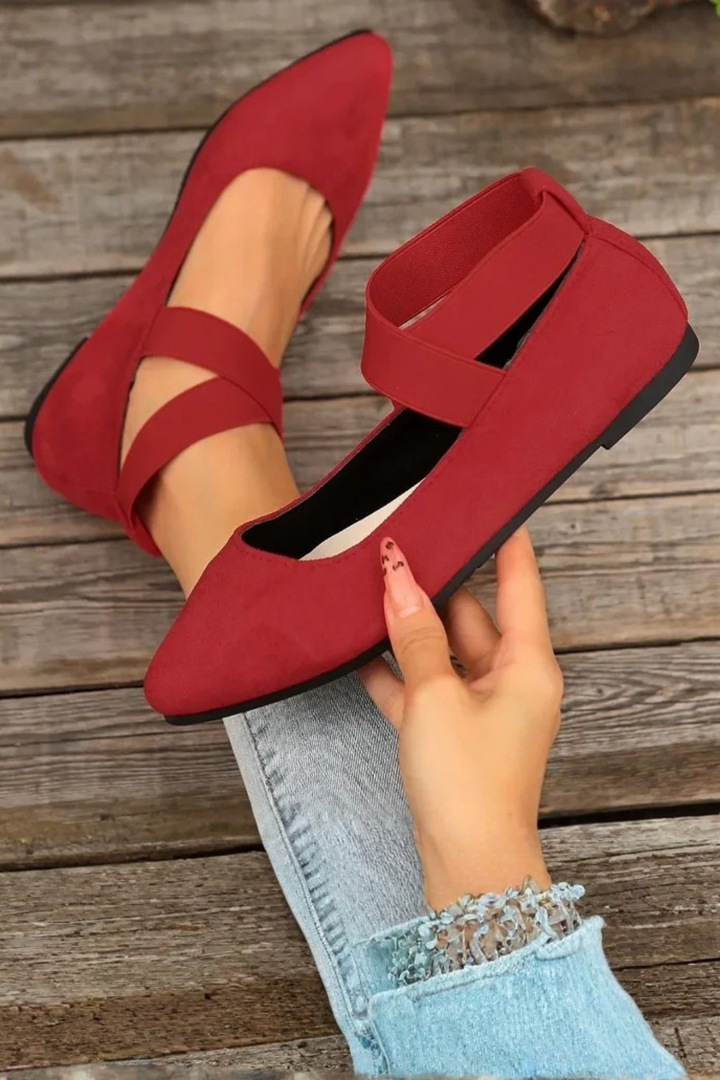 Women's Pointed Toe Ballet Cross Strap Slip-On Comfort Shoes