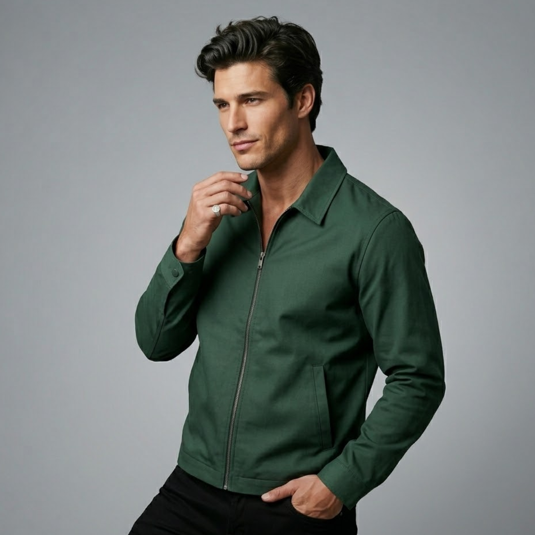Men's Bomber Jacket with Zip Front and Side Pockets and Collar