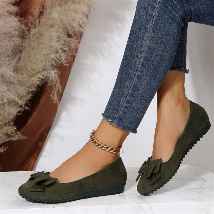 Green suede ballerinas with bow for women