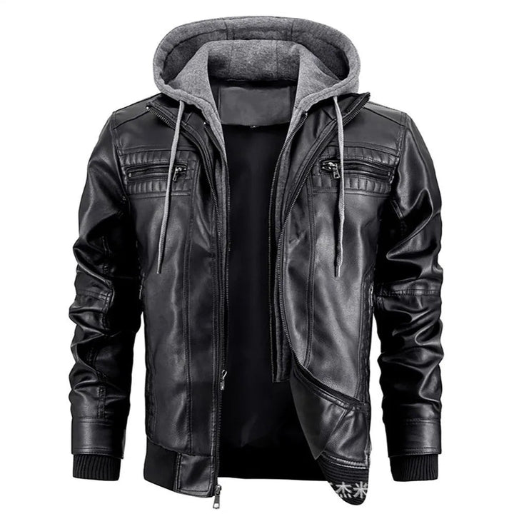 Men's Leather Look Winter Coat with Hood