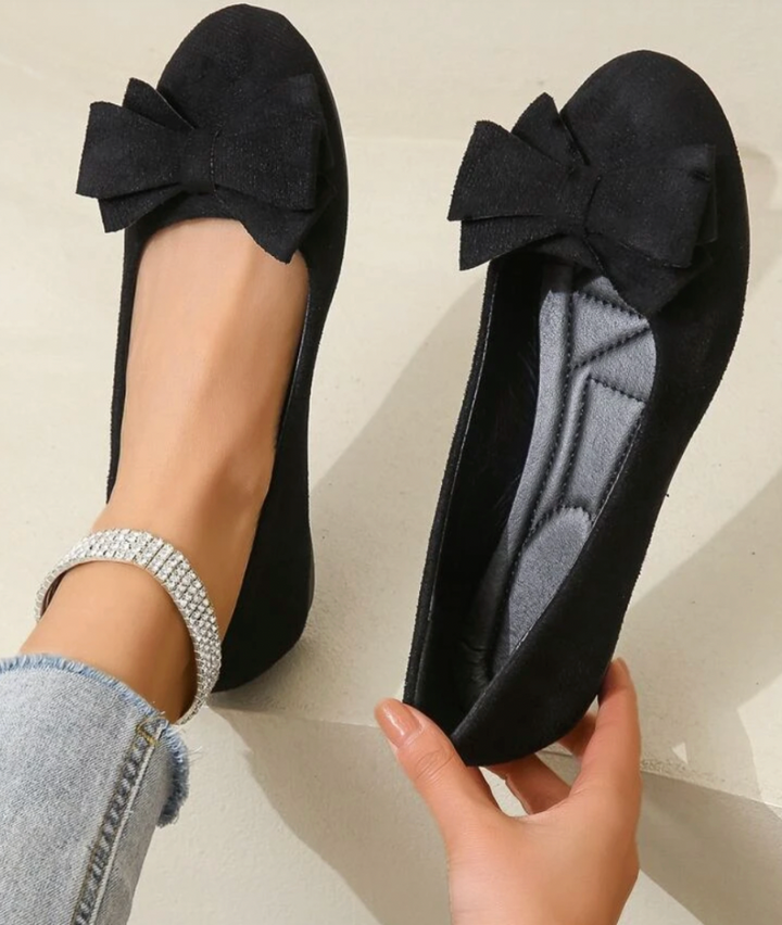Green suede ballerinas with bow for women
