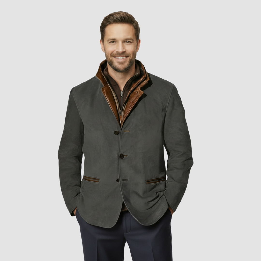 Leather Blazer with Shearling Collar Jacket