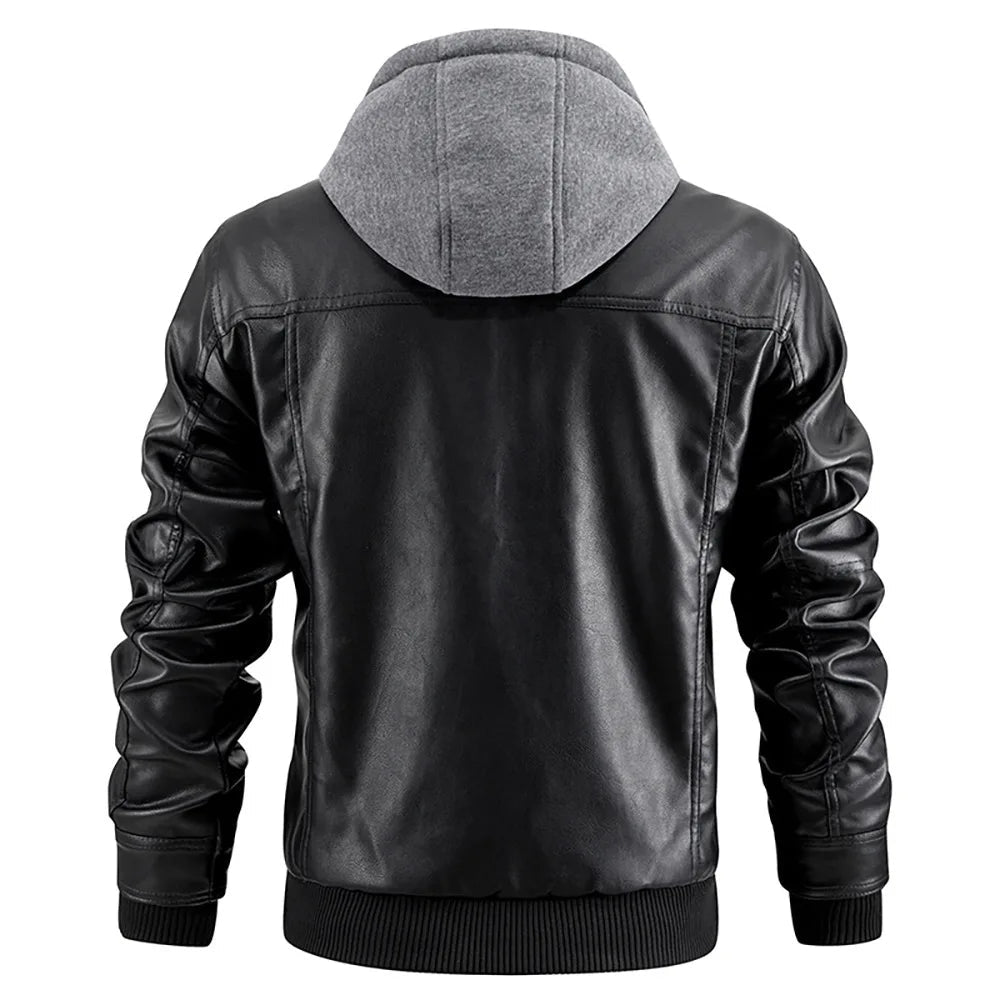 Men's Leather Look Winter Coat with Hood