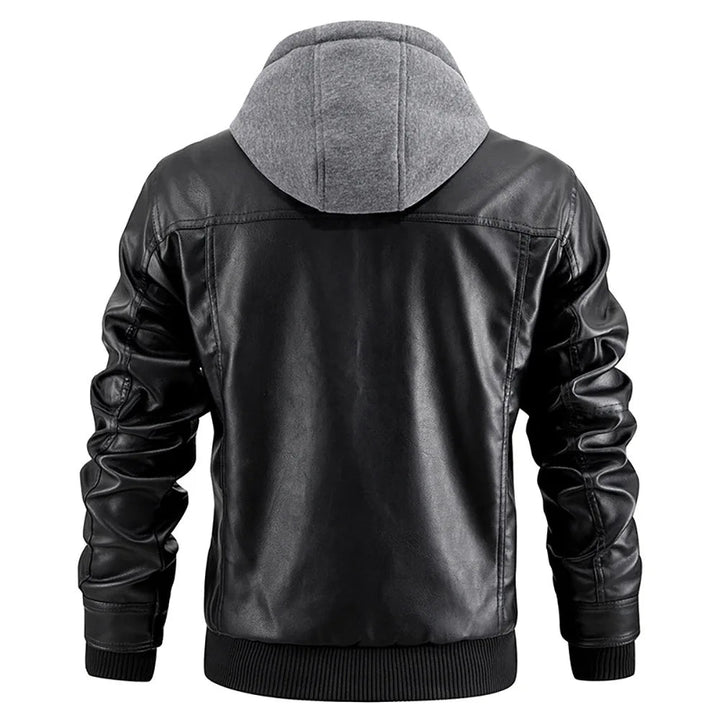 Men's Leather Look Winter Coat with Hood