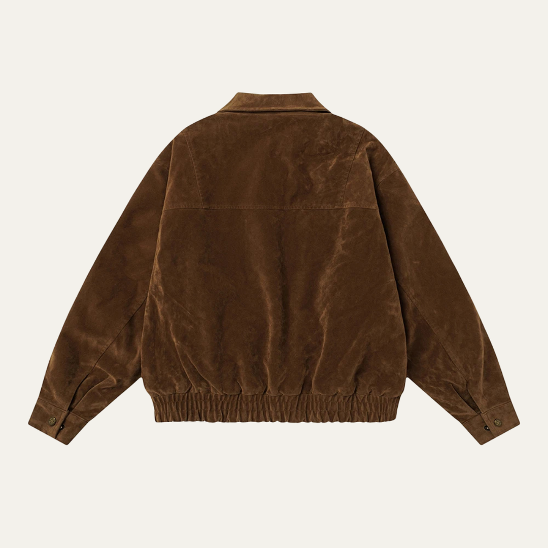 Men's Suede Bomber Jacket with Zip Front and Side Pockets