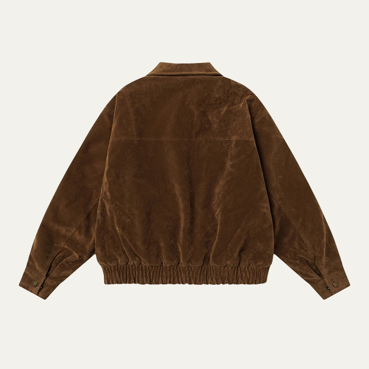 Men's Suede Bomber Jacket with Zip Front and Side Pockets