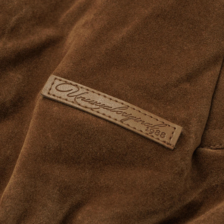 Men's Suede Bomber Jacket with Zip Front and Side Pockets