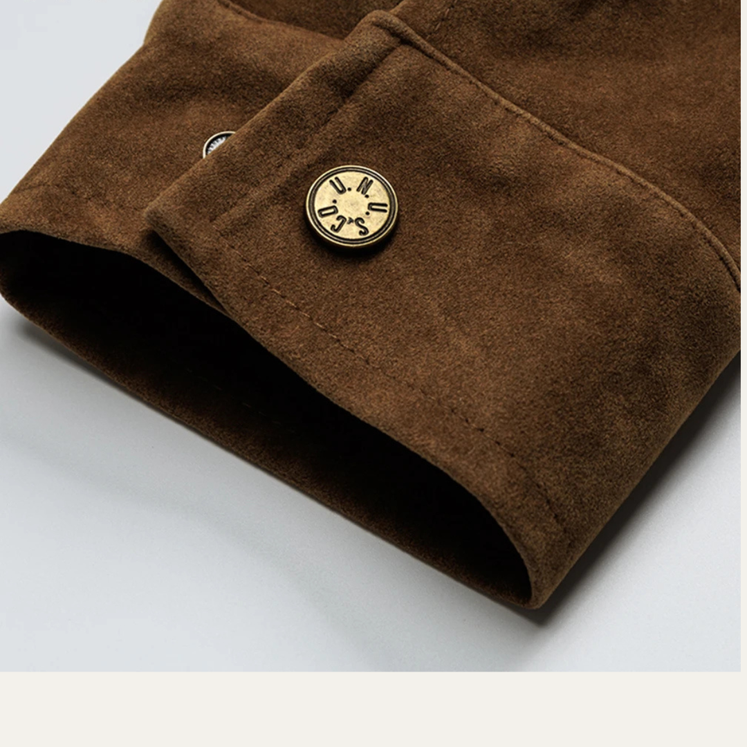 Men's Suede Bomber Jacket with Zip Front and Side Pockets