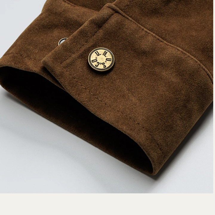 Men's Suede Bomber Jacket with Zip Front and Side Pockets