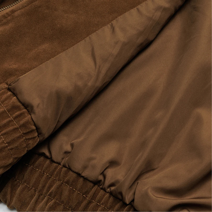 Men's Suede Bomber Jacket with Zip Front and Side Pockets