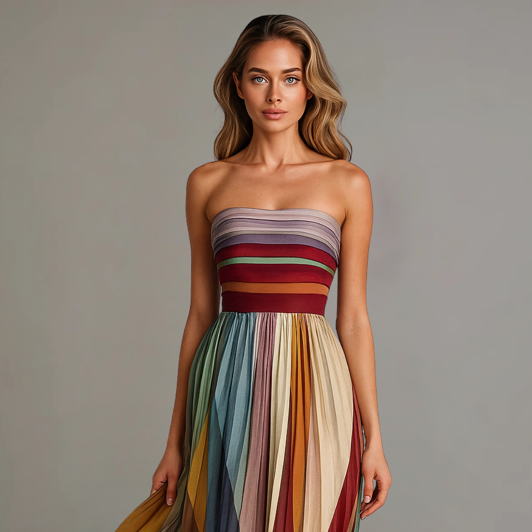 Judith - Women's Strapless Pleated Maxi Dress