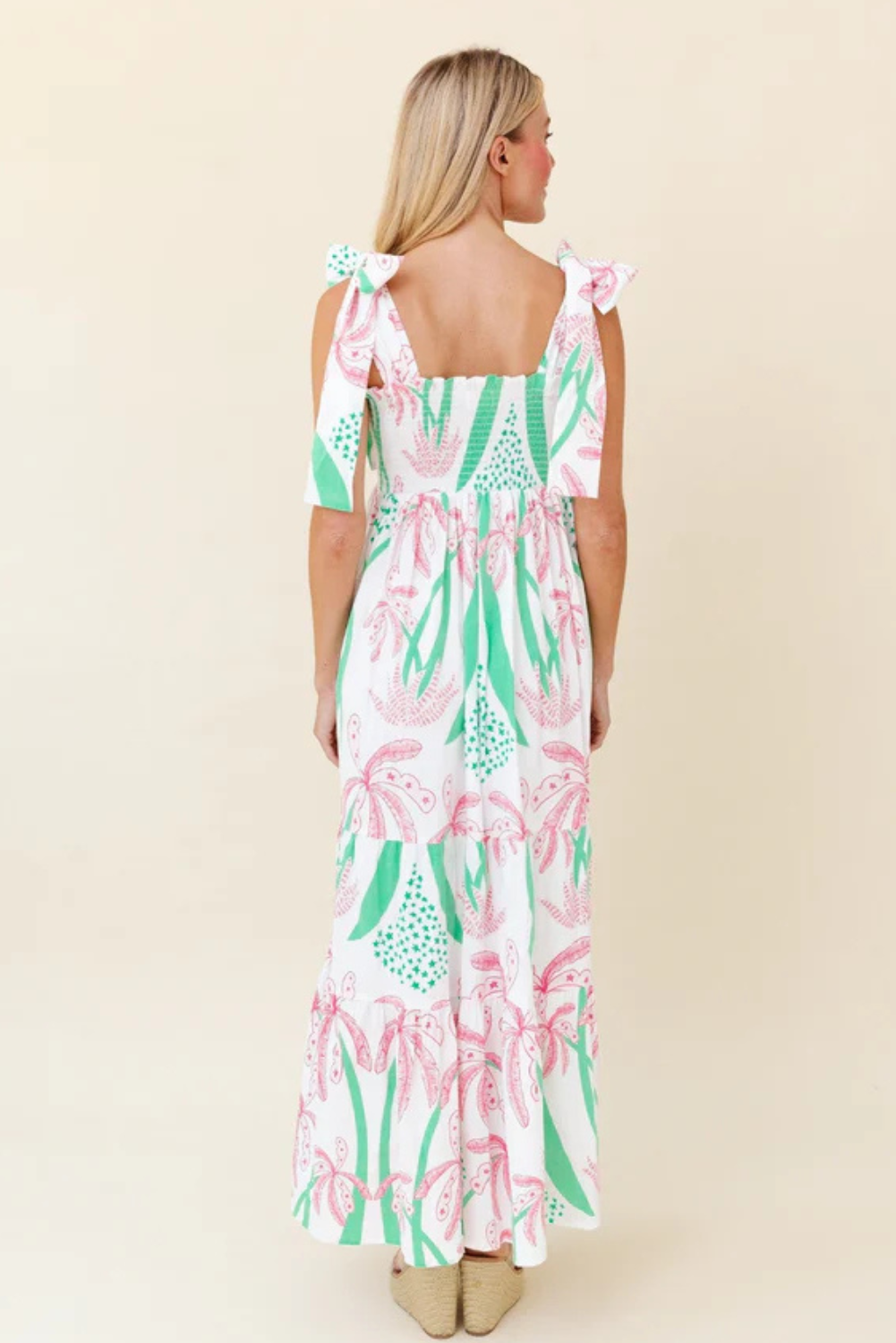 Naomi - Boho Gingham Smocked Maxi Dress with Tied Straps