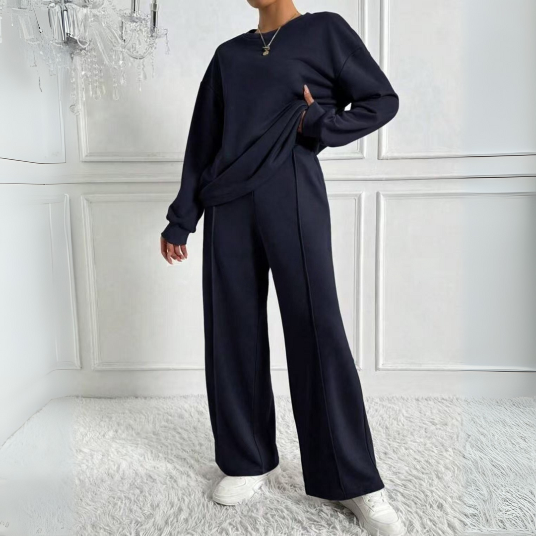 Women's High-Waisted Long Sleeve Two-Piece Set – Navy