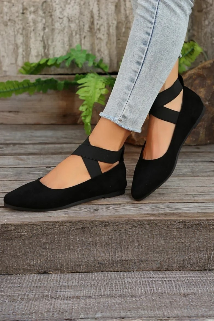 Women's Pointed Toe Ballet Cross Strap Slip-On Comfort Shoes