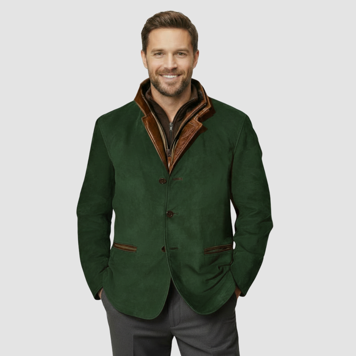 Leather Blazer with Shearling Collar Jacket