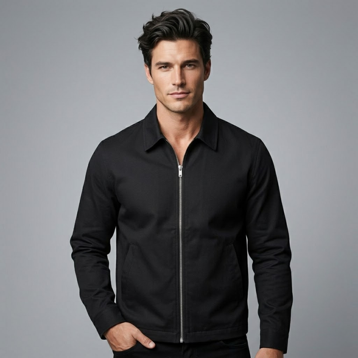 Men's Bomber Jacket with Zip Front and Side Pockets and Collar