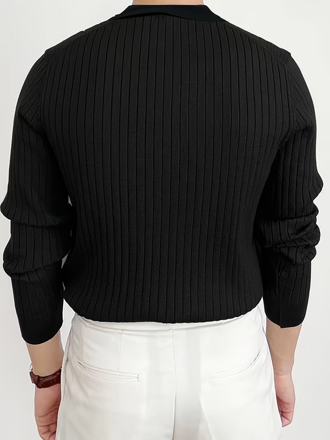 Men's Pointelle Knit Polo with Open Collar
