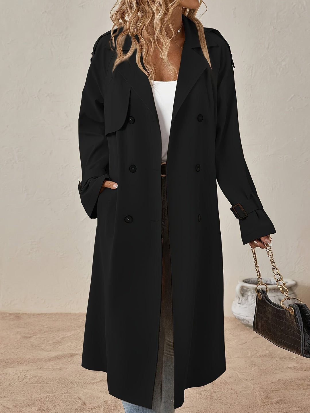 Eshita Trench pour femme – Manteau long élégant en mélange de coton avec coupe structurée & fermeture à boutons