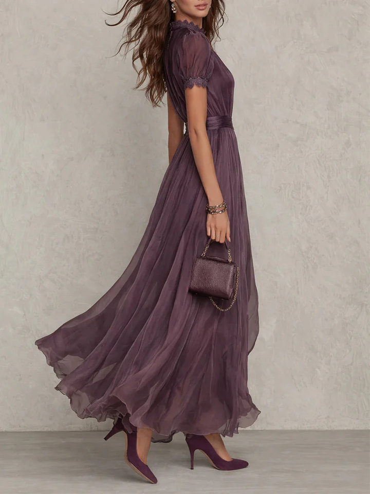 Women's Plum High Neck Maxi Dress with Puff Sleeves