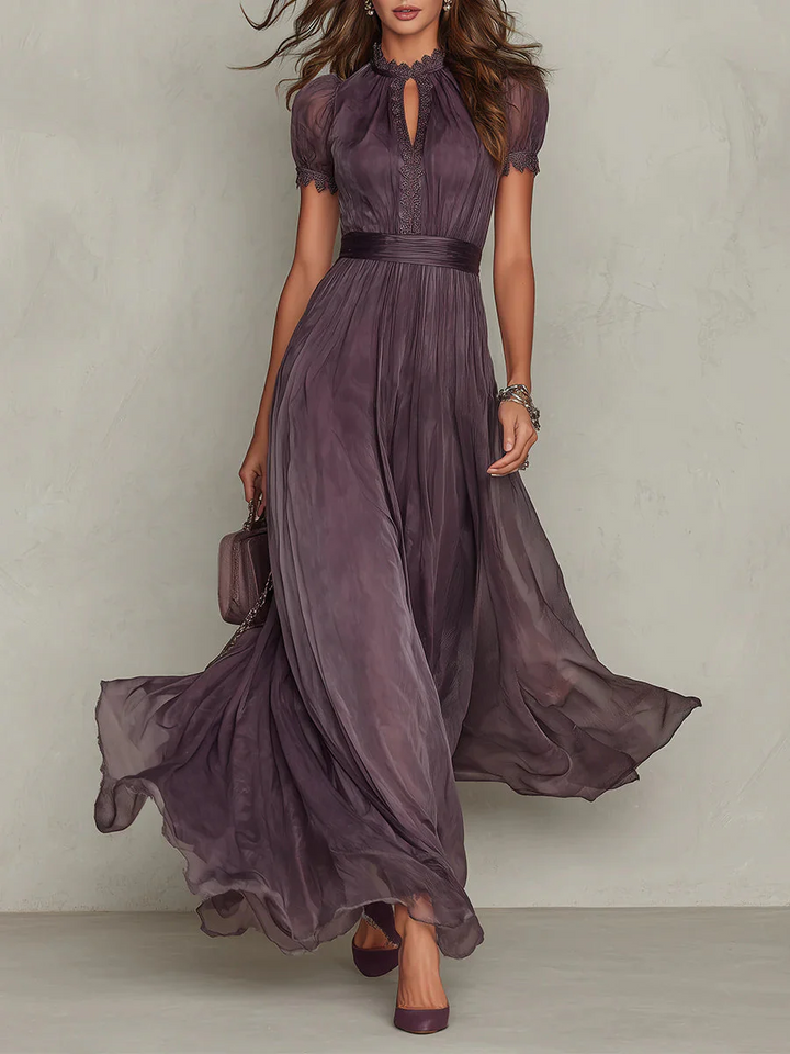 Women's Plum High Neck Maxi Dress with Puff Sleeves