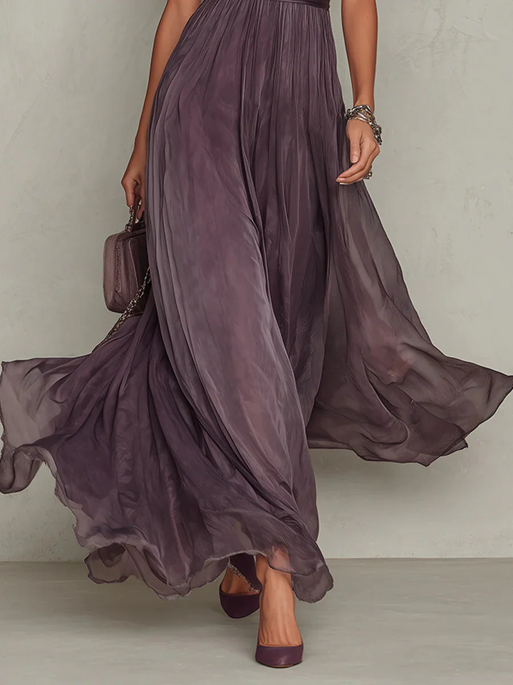 Women's Plum High Neck Maxi Dress with Puff Sleeves