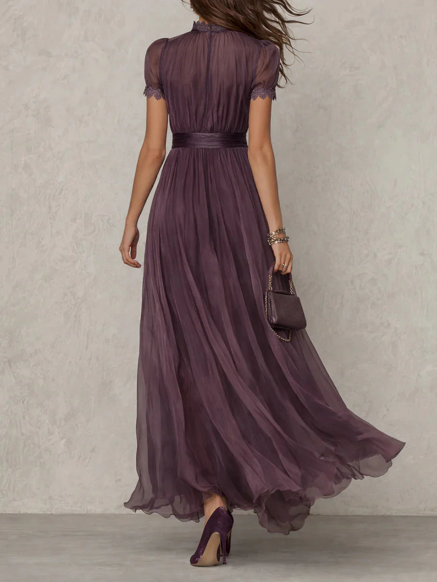 Women's Plum High Neck Maxi Dress with Puff Sleeves