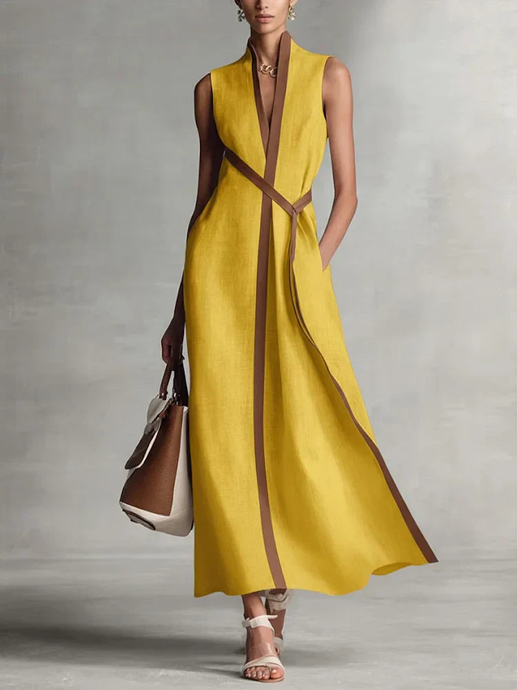 Women's Loose Sleeveless Cotton Linen Midi Formal Dress High Neck Summer Beach Vacation Work Everyday – Aurora