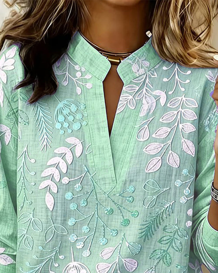 Women's Soft-Touch Blouse Pastel Floral V-Neck