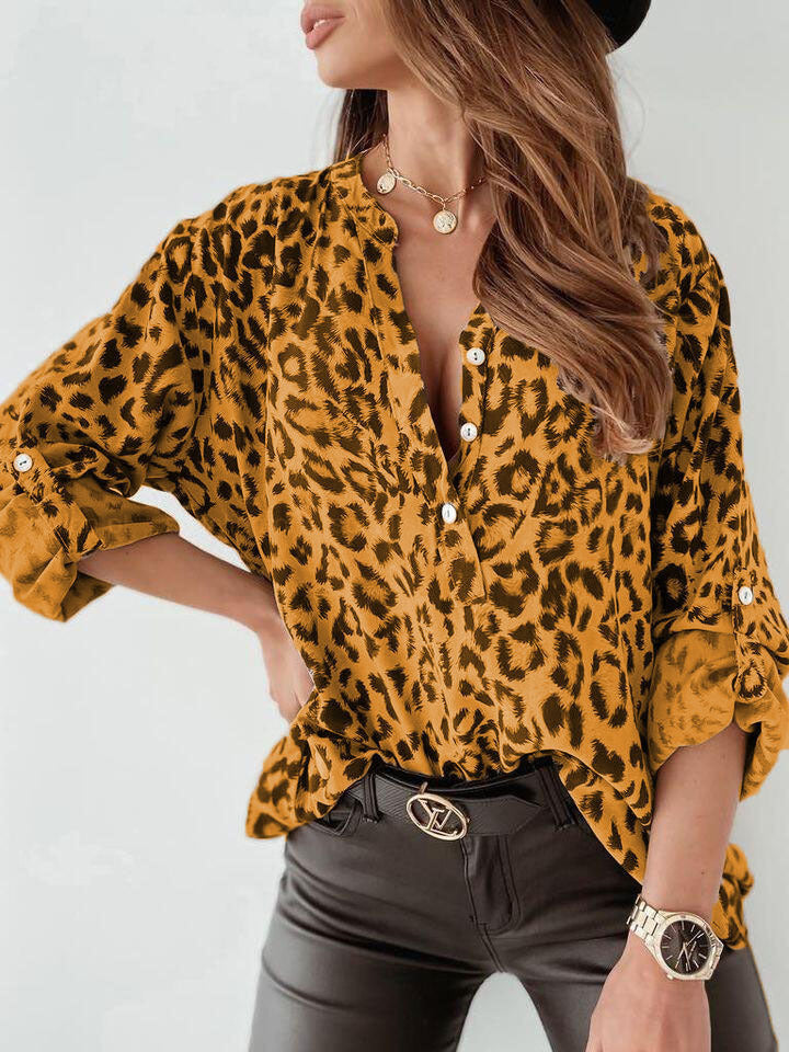 Women's Leopard Print Blouse with Long Sleeves