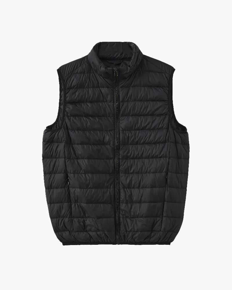 Men's Padded Puffer Gilet with Stand Collar - Black