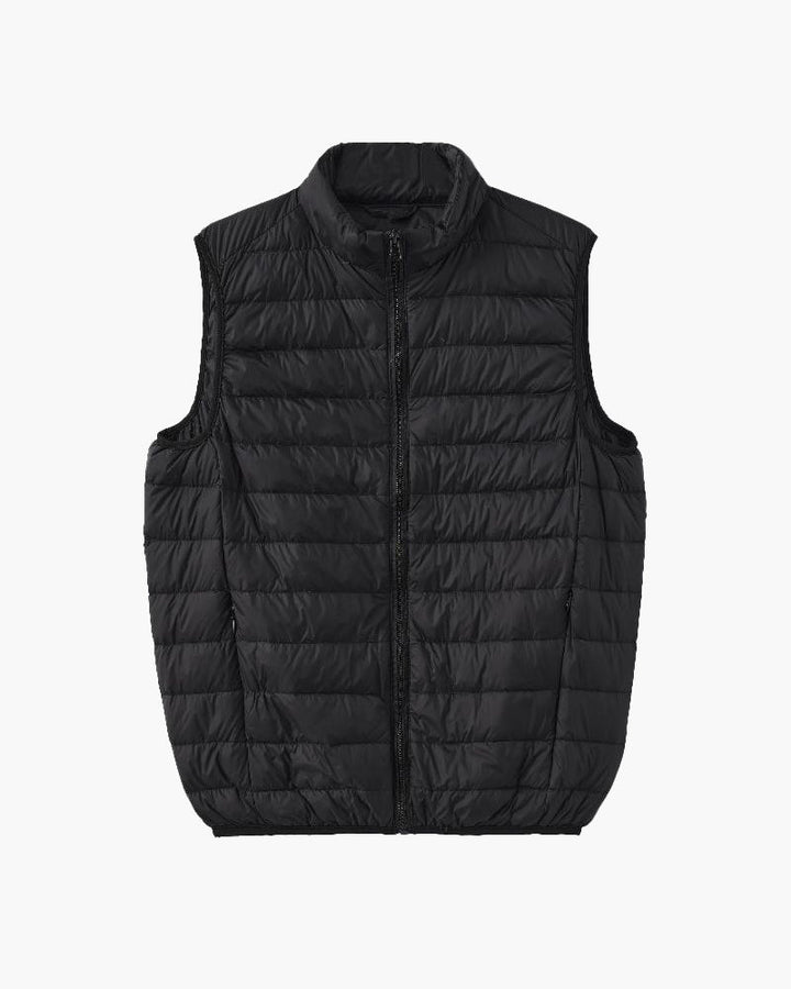 Men's Padded Puffer Gilet with Stand Collar - Black