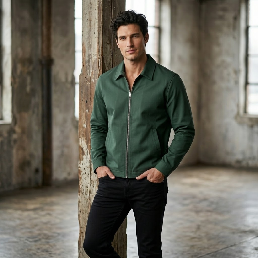 Men's Bomber Jacket with Zip Front and Side Pockets and Collar