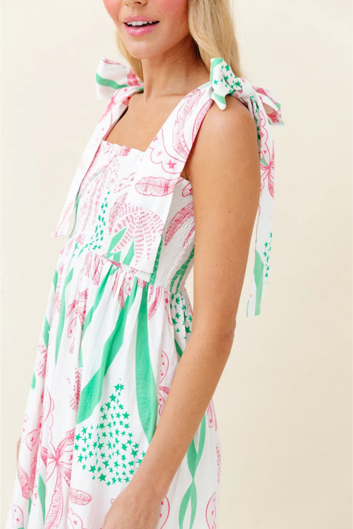 Naomi - Boho Gingham Smocked Maxi Dress with Tied Straps